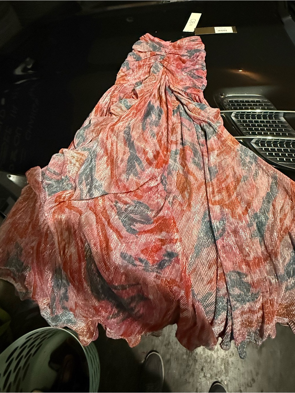 PatBO Strapless Pleated Gown in Coral, Pink and Gray